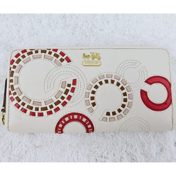 COACH F48920 Madison Whipstitch Woven Logo Leather Acordion Zip-Around Wallet - Picture 1 of 12